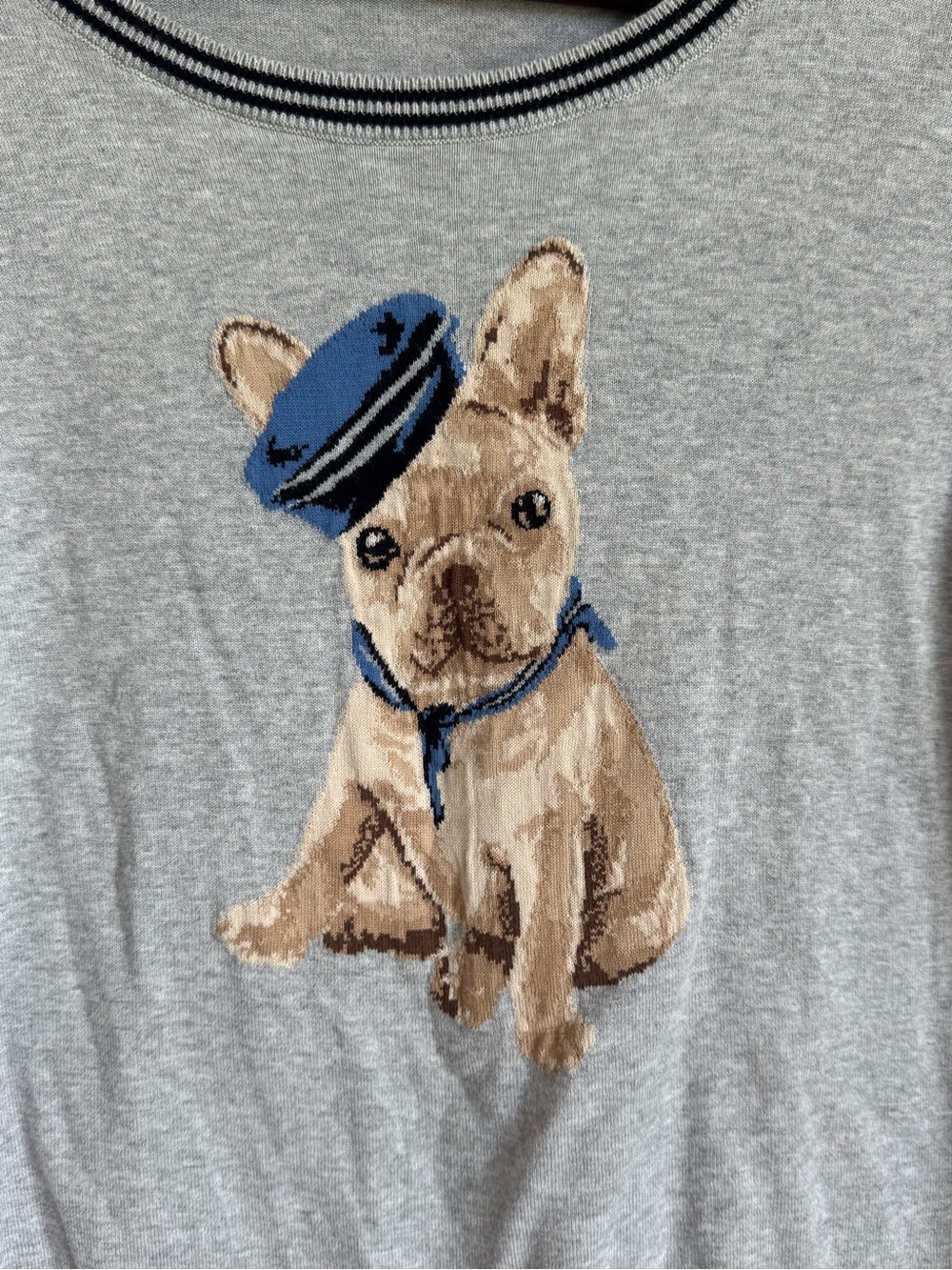 Talbots FRENCHIE DOG SWEATER women medium gray bulldog puppy cotton coastal - Picture 4 of 9